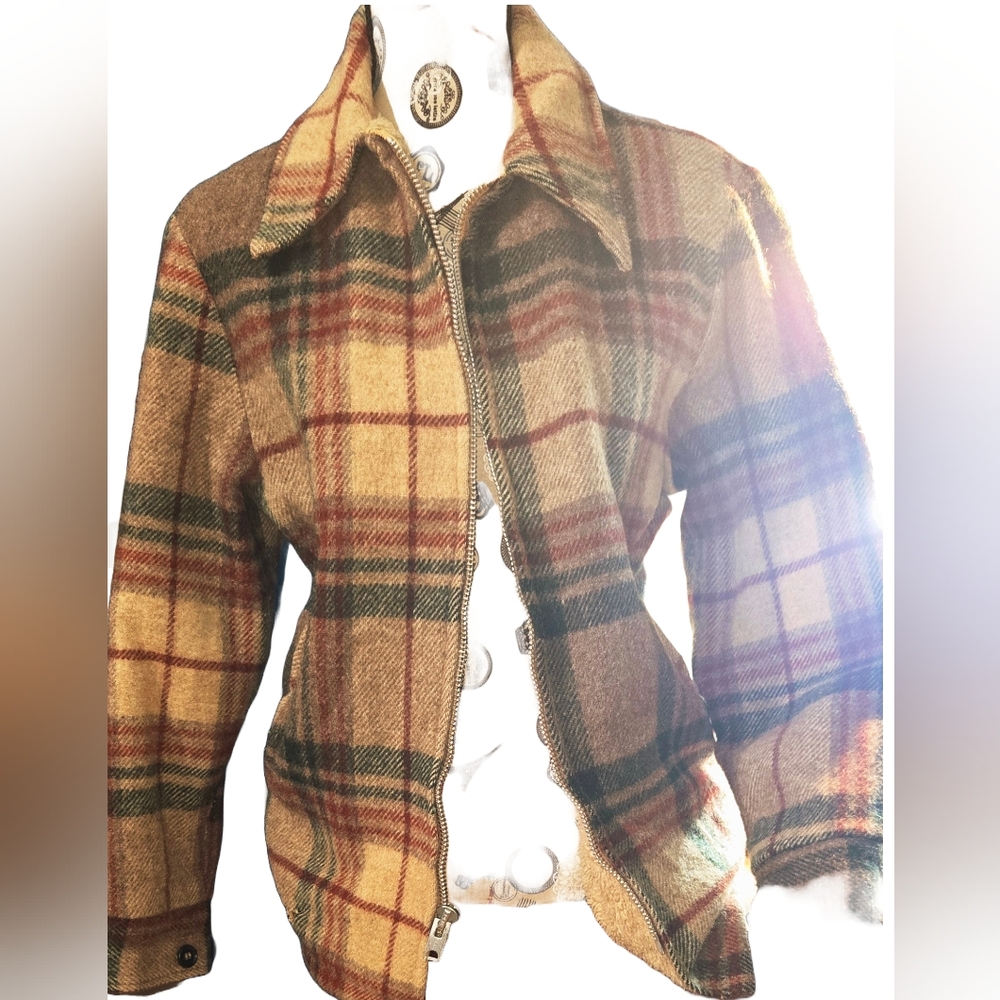 Woolrich Plaid Teddy Jacket - Cream, Green, Brown